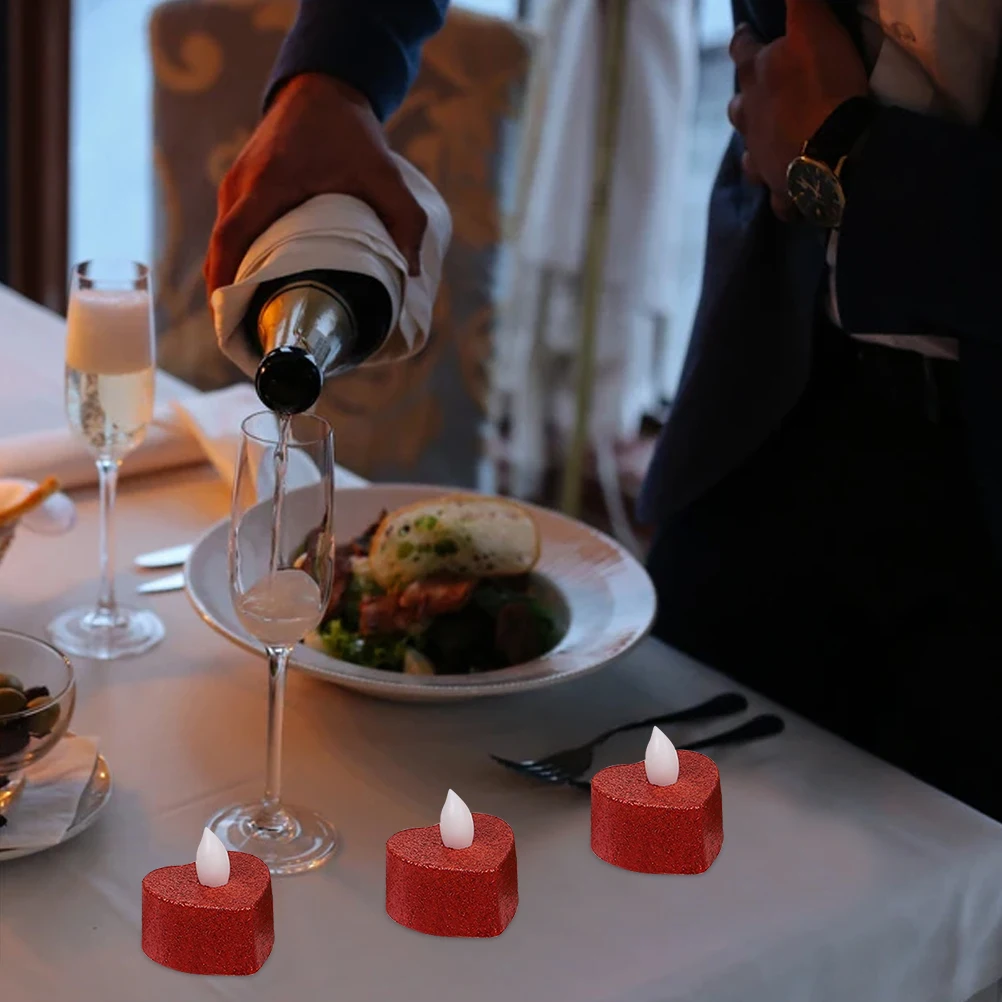 

12Pcs LED Heart-Shape Lamp Simulation Flameless Electronic Light for Party Wedding Home Decoration Light