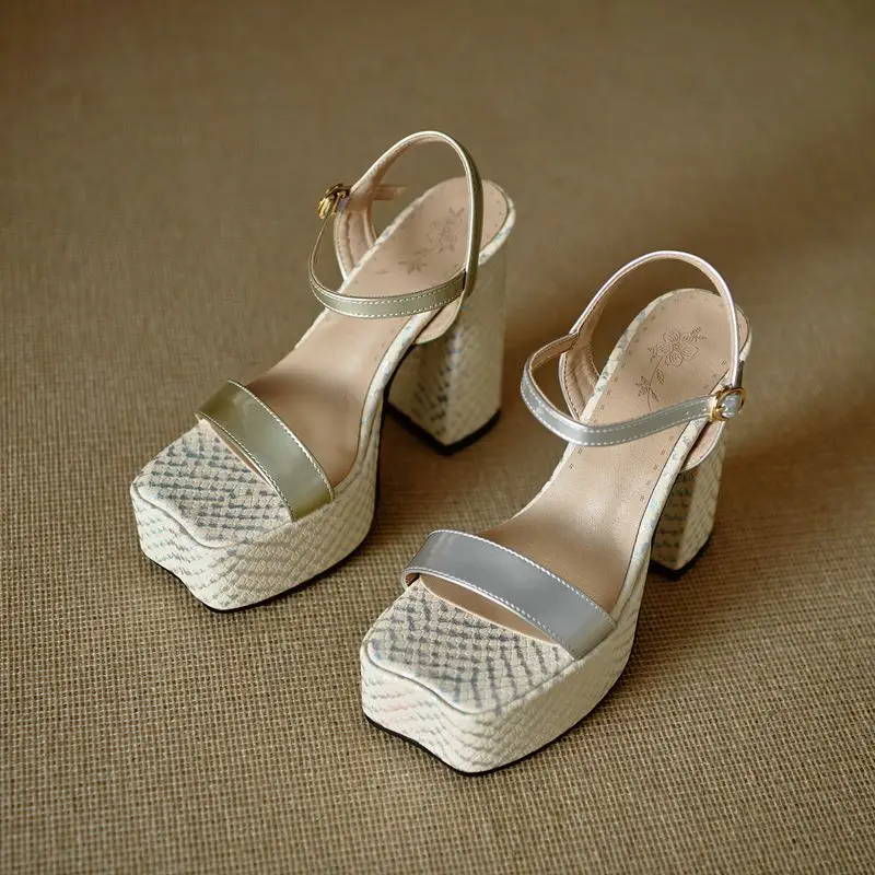 ORCHA LISA Fashion Women Sandals Square Toe 12.5cm High Heel 4.5cm Platform Buckle Strap Big Size 43 44 45 46 Sexy Shoes Summer - view 5