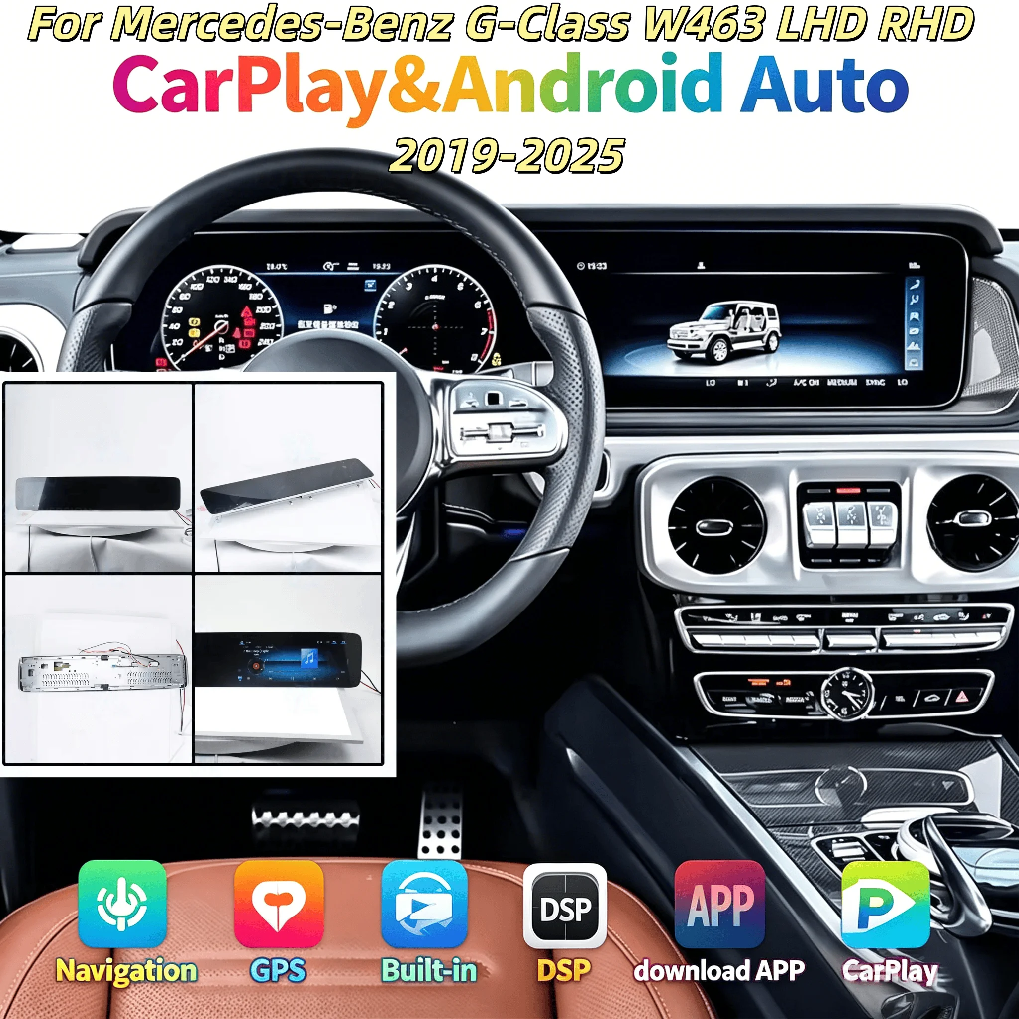 Dual Screen Carplay Car Multimedia Player For Mercedes-Benz G-Class W463 2019-2025 Android Auto GPS Navigation Bluetooth 5.0 Hea