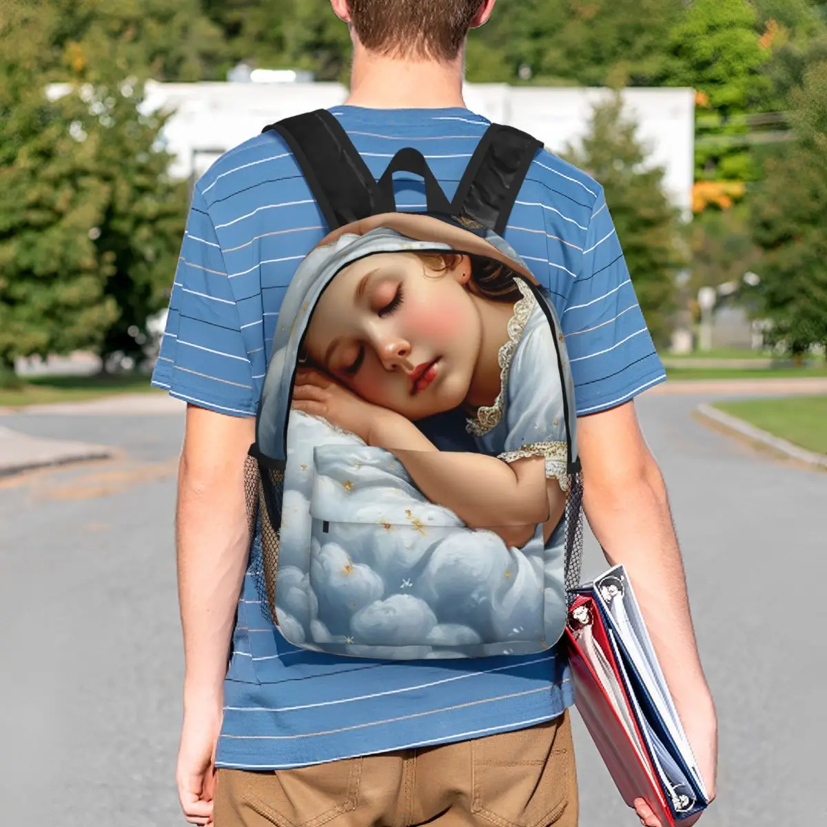 Angel Sleeping In Cloud Design Backpack Student BookBag Children School Bag Laptop Shoulder Bags for Boys Girls