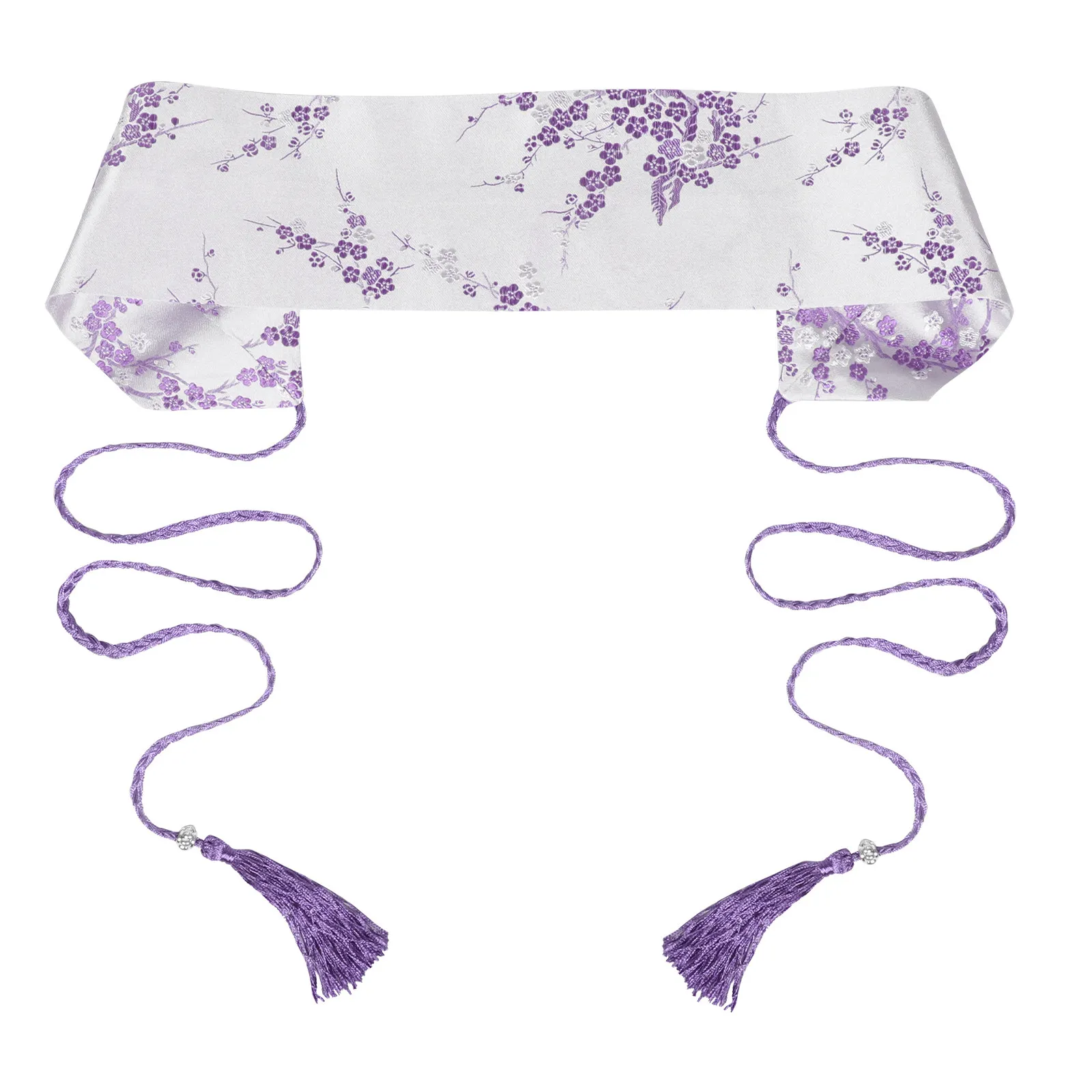Embroidered Japanese Kimono Waistband Wide Belt Vintage Purple Floral Wrap Tie Accent for Women Traditional and Modern Style