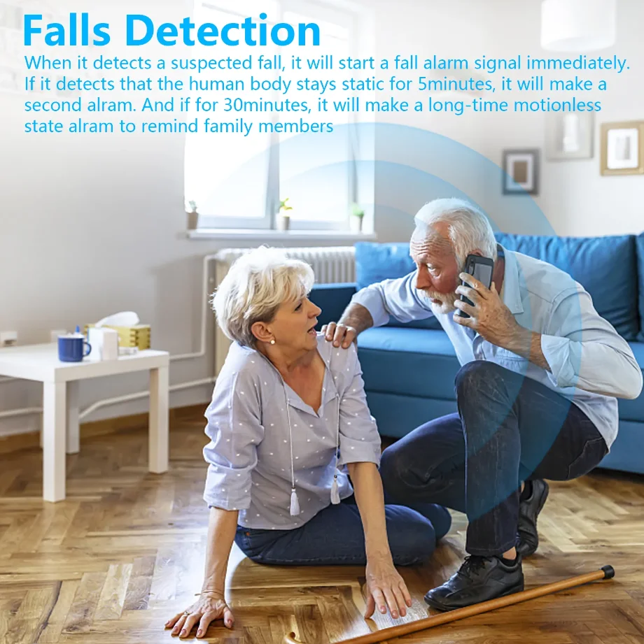 Szmyq 60GHz Tuya Elder Care เซ็นเซอร์ตรวจจับคนตกสถานะมิลลิเมตรเครื่องตรวจเรดาร์เซ็นเซอร์ของมนุษย์ล้มลง