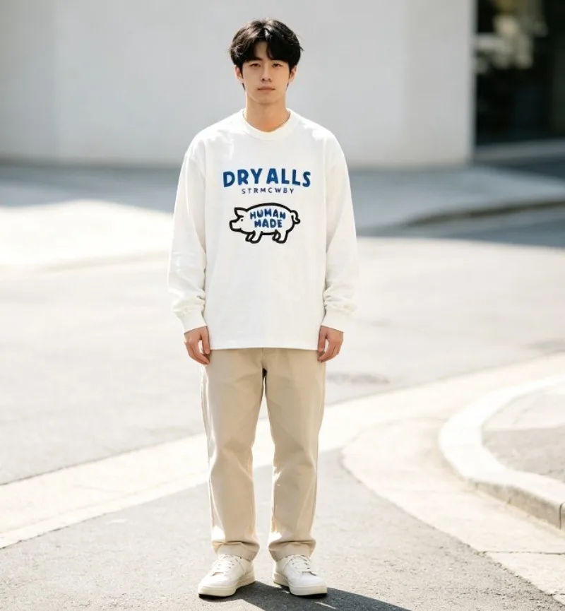 2026 Human Made Pig Graphic L/S Tee Relaxed Fit Couple 100% Cotton Streetwear
