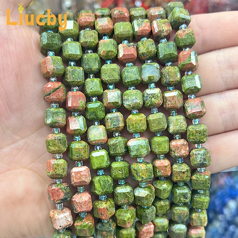 Natural Stone Imported flower green sugar cube Beads DIY Women's accessories decorations matching for Jewelry Making6/8/10mm 15