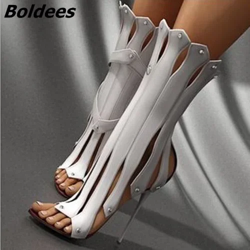 مثير الكشكشة رقيقة فستان عالي الكعب الصنادل عادي أصابع مفتوحة سحابات صنادل طراز جلاديتور أفضل بيع النساء Strappy صندل الجوارب