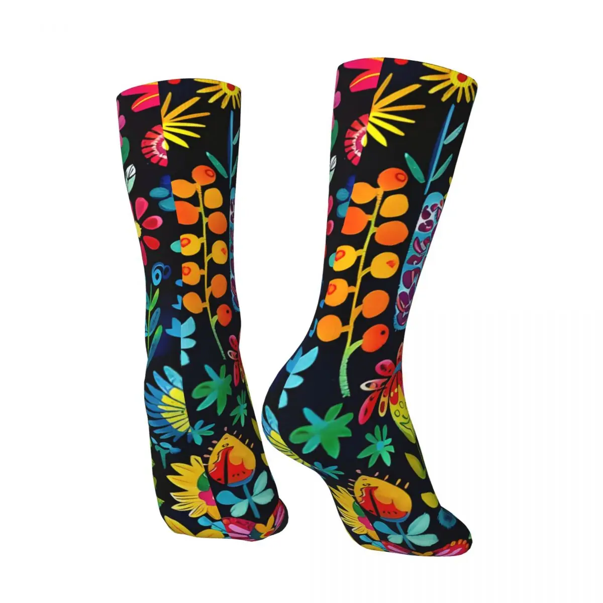 Retro Colorful Floral Pattern Men's compression Socks Unisex Street Style Seamless Printed Novelty Crew Sock