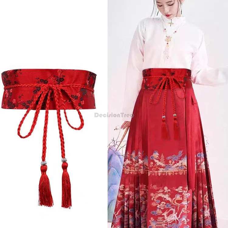 حزام Hanfu نسائي شرابة ، تطريز على الطراز الصيني ، ديكور فستان يومي أنيق ، حزام كيمونو ياباني محسن ، W733 ، موضة ،