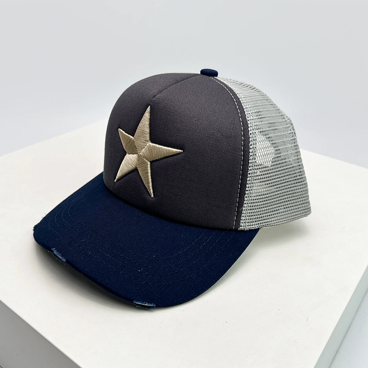 Washed Scratch Frayed Baseball Cap Retro Adjustable Five-Pointed Stars Trucker 51ugpz4E5mL.jpg_BO30,255,255,  main image 2
