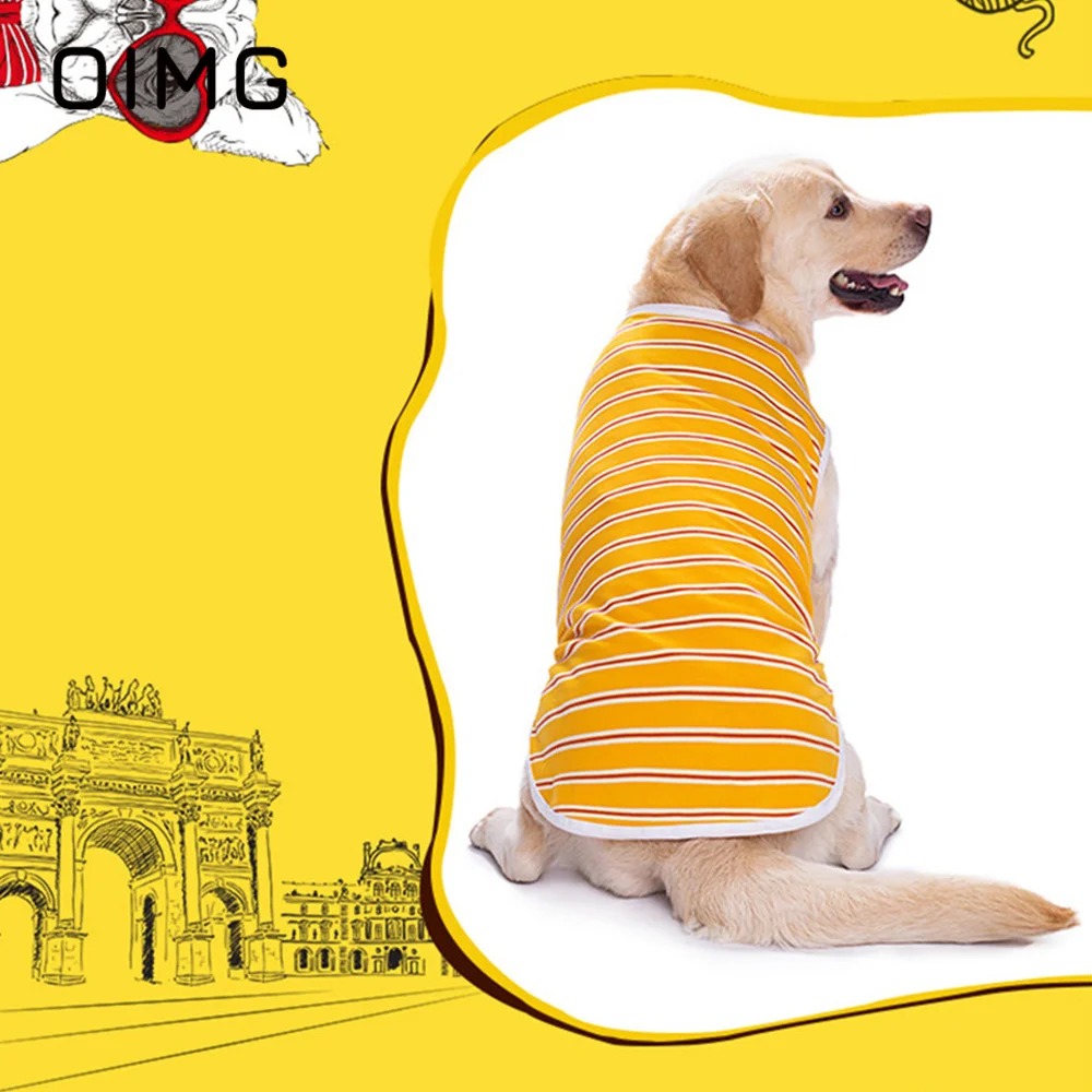 OIMG Spring Summer Large Dogs Clothing Cotton Free Big Dog Clothes Golden Retriever Labrador Samoyed Casual Wear Stripe Pet Vest