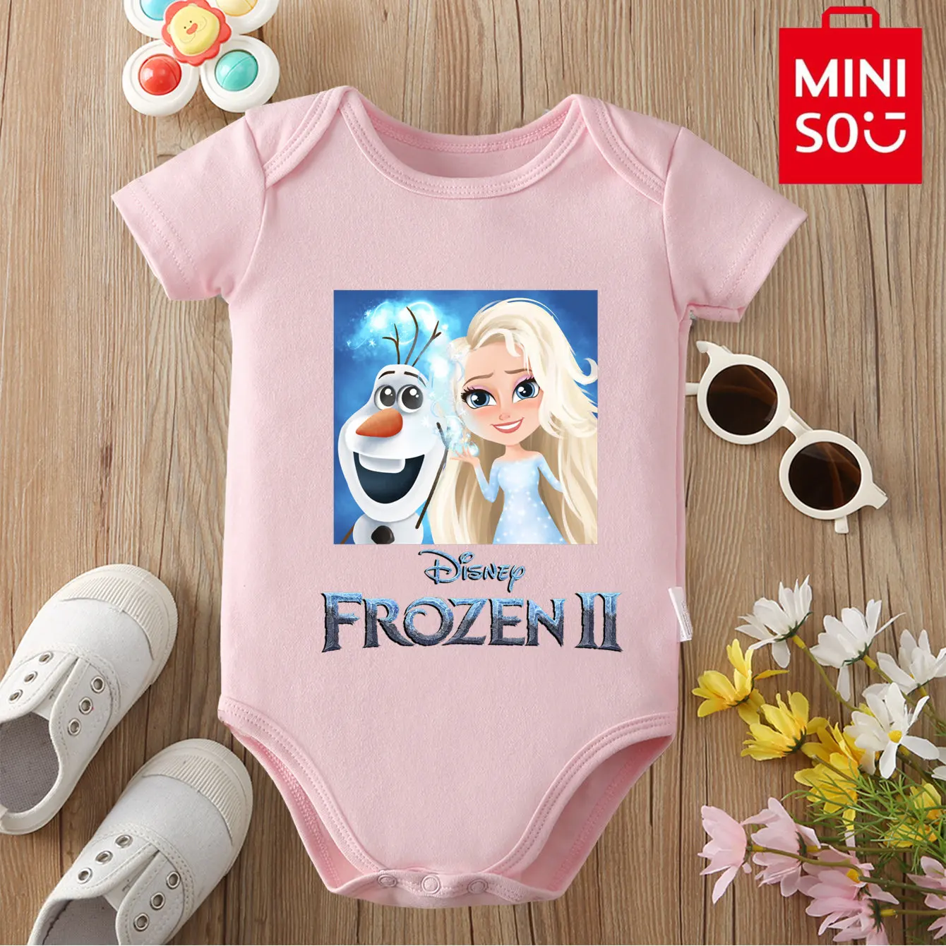 

MINISO Disney Elsa＆Anna 100% Cotton Bodysuit Soft Baby Cloths Best Gift for Baby Onesie Jumpsuit for 0 To 12 Months Cute Newborn