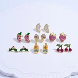 ZHUKOU 18K Golden-plated Inlaid CZ Stone Fruit Series Earrings Jewellery Metal Earrings Ladies Birthday Gift 1 Pcs:VE1573-VE1579