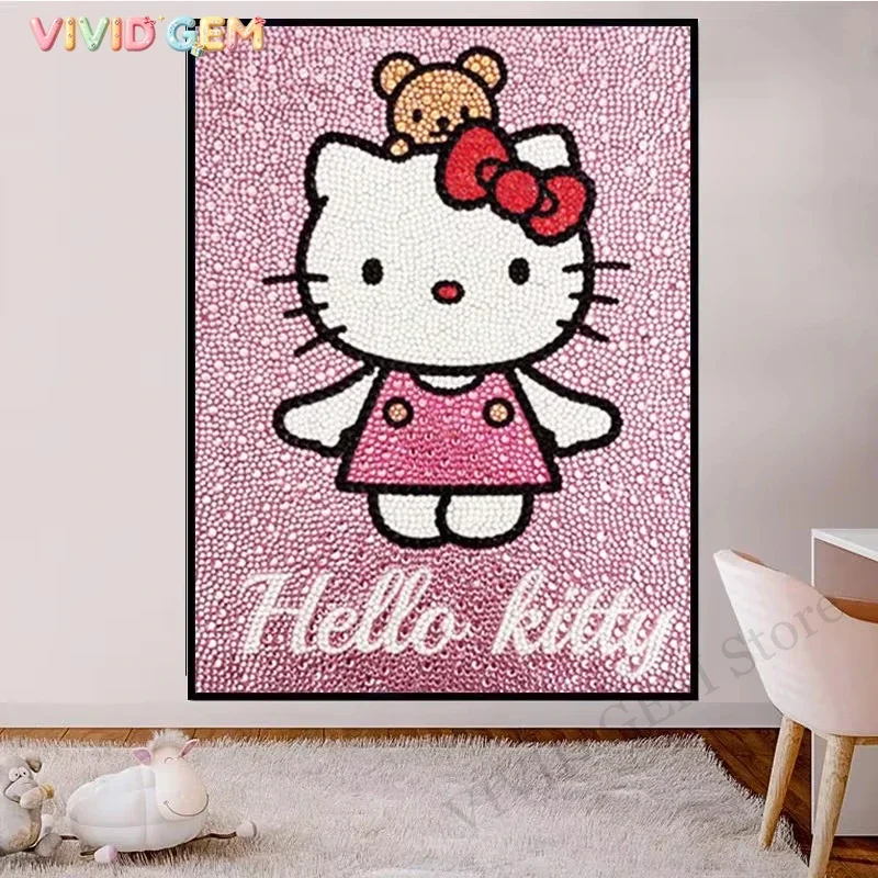VIVID GEM Sanrio Diamond painting Cartoon KT Cat Handmade DIY rhinestones Hello Kitty Full Drill Frameless Rhinestone embroide