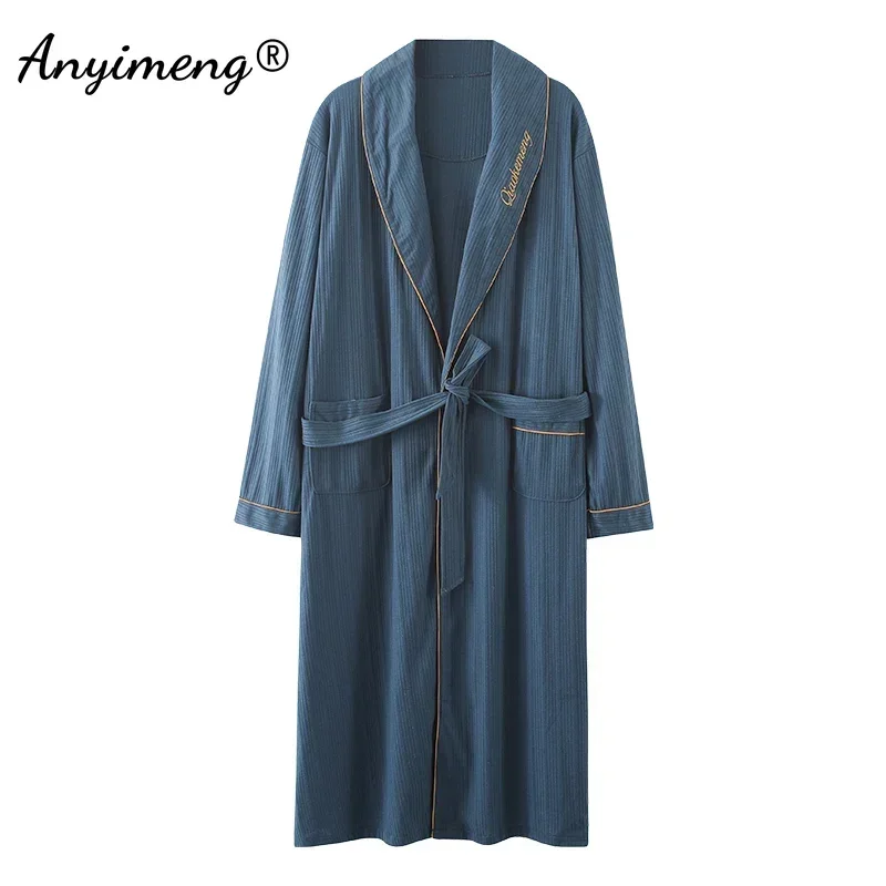 

Man Luxury Shawl Collar Bathrobe Soft Knitted Cotton Big Size L-4XL for Gentlemen Designer Robe for Mens House Robes for Boy