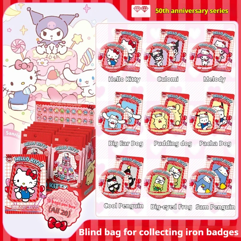 

Genuine Cute Sanrio Cartoon Badge Blind Box Hellokitty50 50th Anniversary Medal Surprise Box Cartoon Badge Children'S Gift