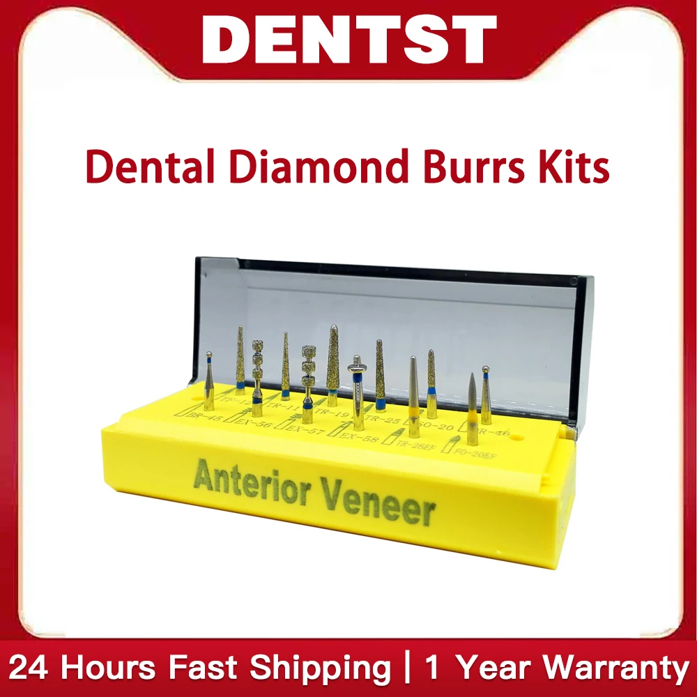 Dental Diamond Burs for Ceramic Porcelain Veneer and Broken Crown Repair All Purpose Prep Polishing Drill Bit Set High Speed