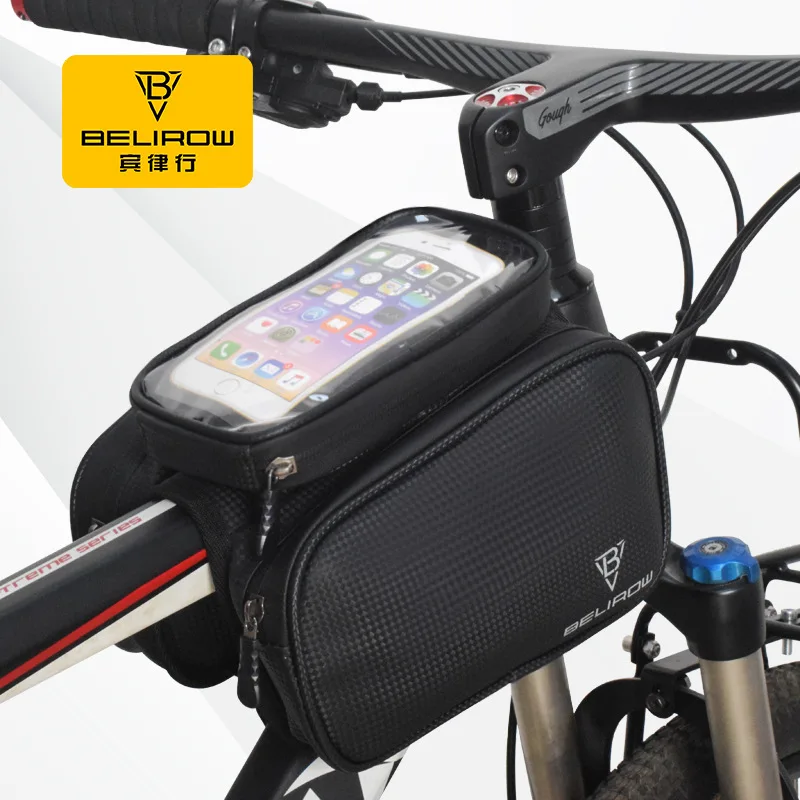 Bicycle Front Frame Bag Waterproof Cell Phone Holder Fit Smartphone Below 7 Inch Touch-screen Bike Double Side Front Frame Bag