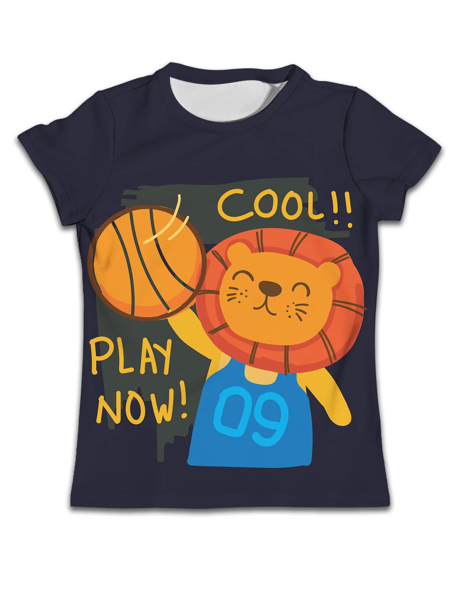 Birthday T-shirts for Kids Baby Tops Lion Play Basketball Summer Clothes Girls 2024 Cartoon Black T-shirt Children Short Sleeve