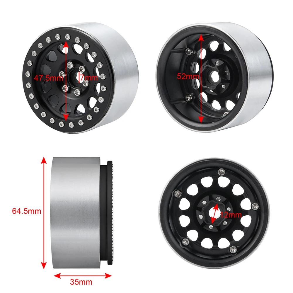 AXSPEED 4 Stück CNC-Aluminium 2,2 Beadlock-Felgennabe für 1/10 Axial SCX10 90046 Wraith 90018 TRX4 TRX6 D90