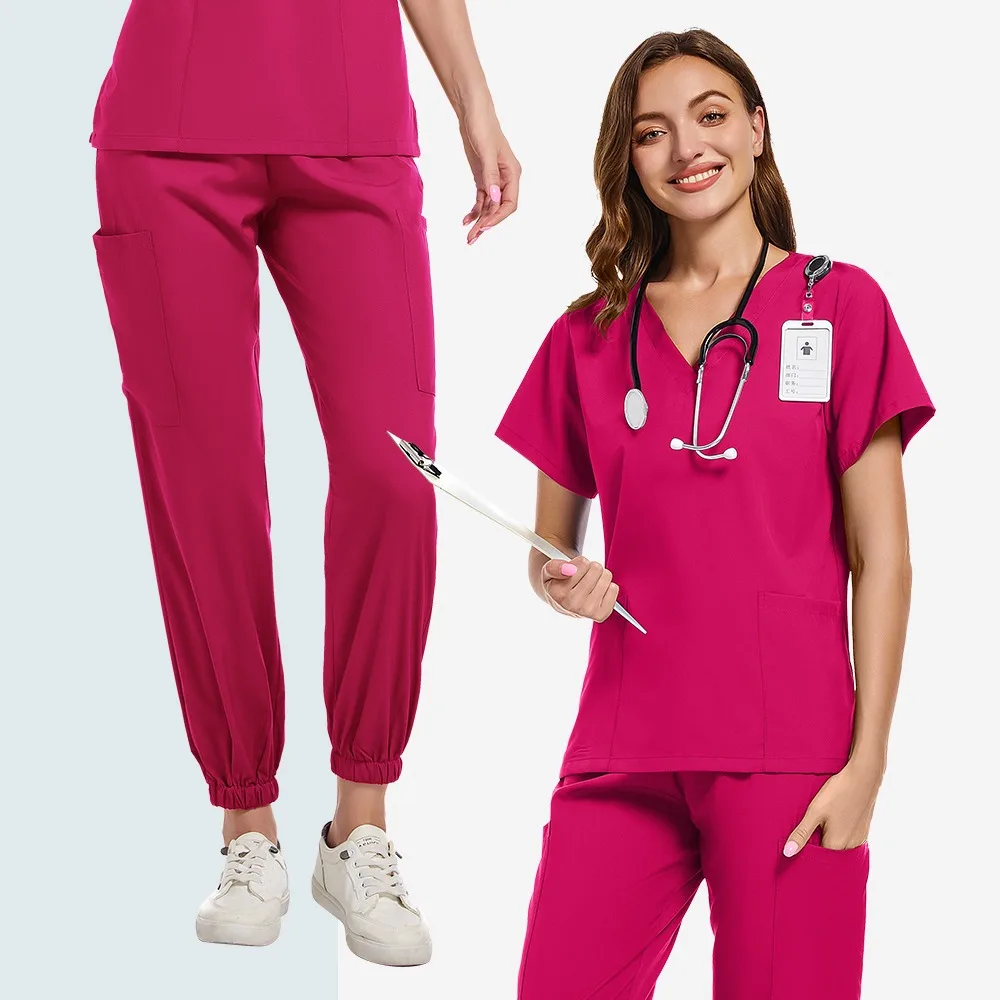 Scrubs Chirurgische Uniformen Mode Vrouw Schoonheid Werkkleding Arts Verpleegkundige Uniform Rechte Broek Set Pocket Tops Medisch Klinisch Pak