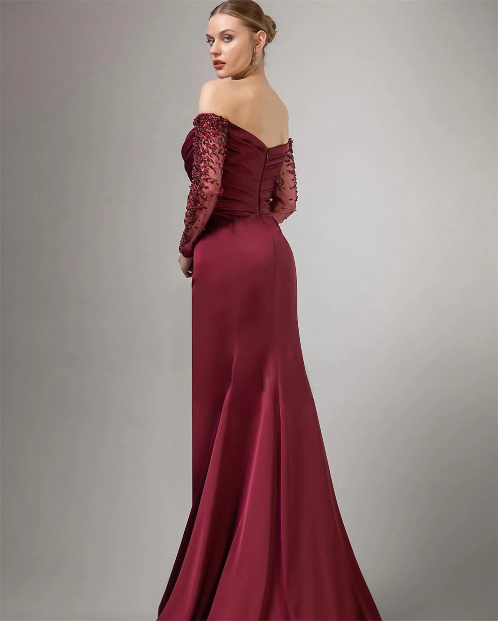 Satin Beading Draped Formal Evening A-line Off-the-shoulder Bespoke Occasion Gown Long Dresses dresses for women 2022