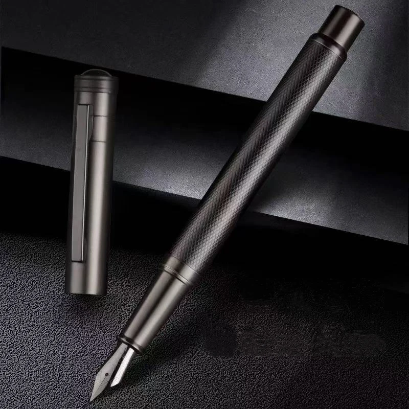 HERO pluma estilográfica de Metal de alta gama, punta EF/F negro plata hermosa textura de árbol pluma de tinta para escribir regalo de oficina escolar pluma estilográfica