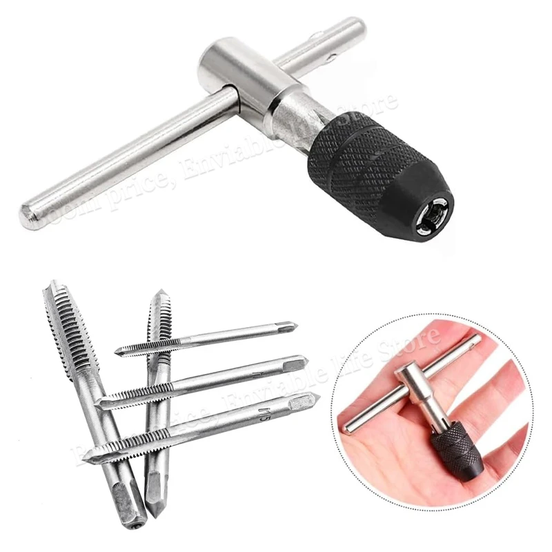 Adjustable M3-M8 T-Handle Ratchet Tap Wrench Machinist Tool Screw Thread Plug Tap Machinist Tool T-Handle Ratchet Tap Holder