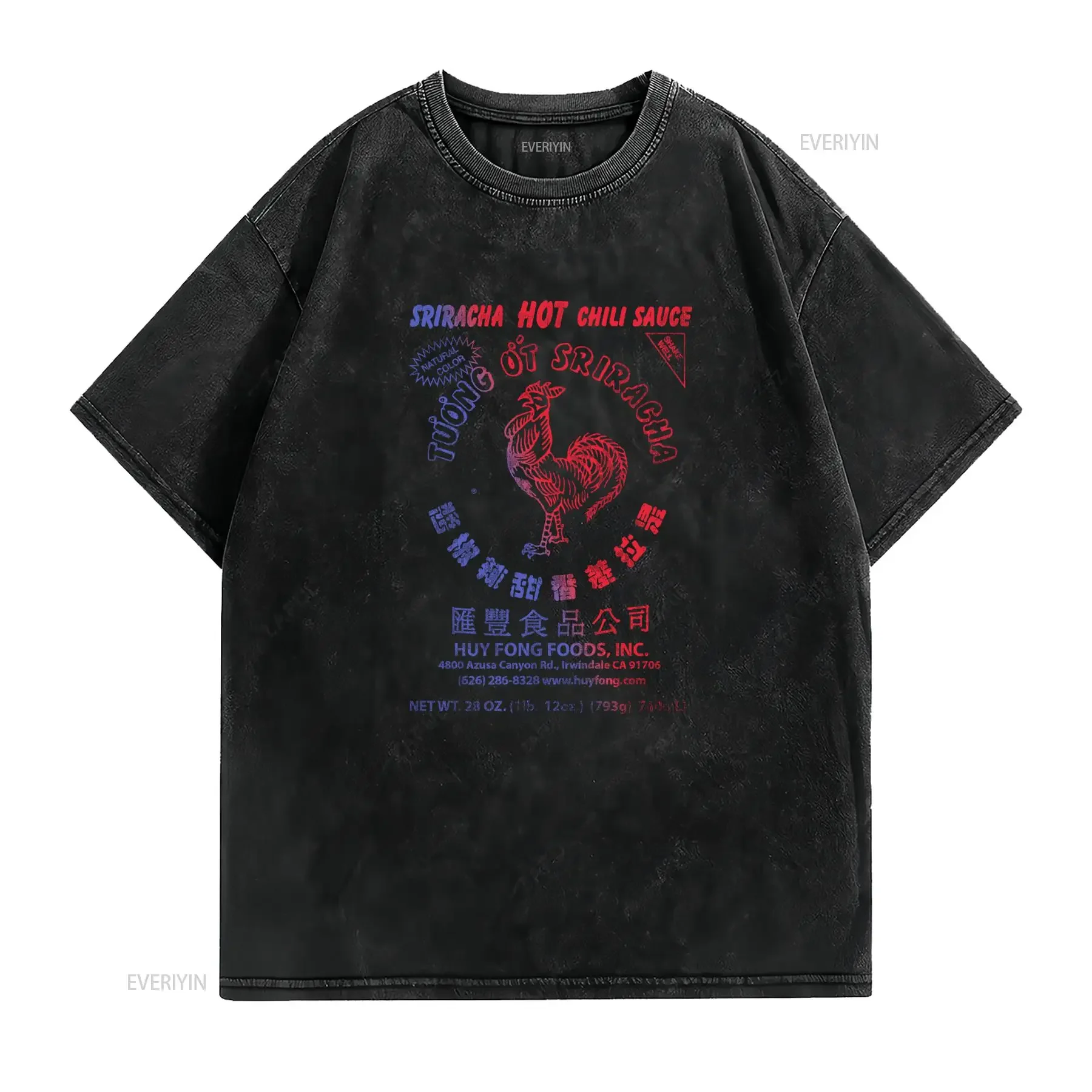 Retro Gradient Sriracha Hot Chili Sauce Rooster Streetwear Casual T Shirt vintage Washed Comfortable fashion Stylish