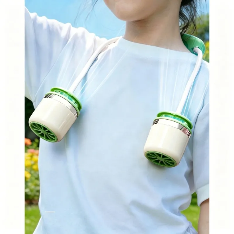 

A83G-Portable Dual Turbine Neck Fan - USB Rechargeable, 3 Speeds, Low Noise, Lightweight For Outdoor Use