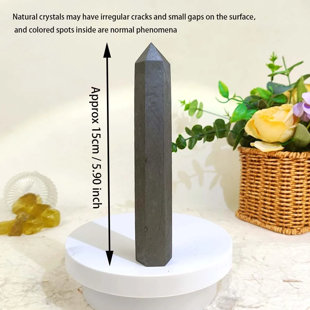 15cm Natural Crystal Schungite Black Shungite Tower Energy Quartz Reiki Stone Point Wand For Healing Home Decor Meditation Witch