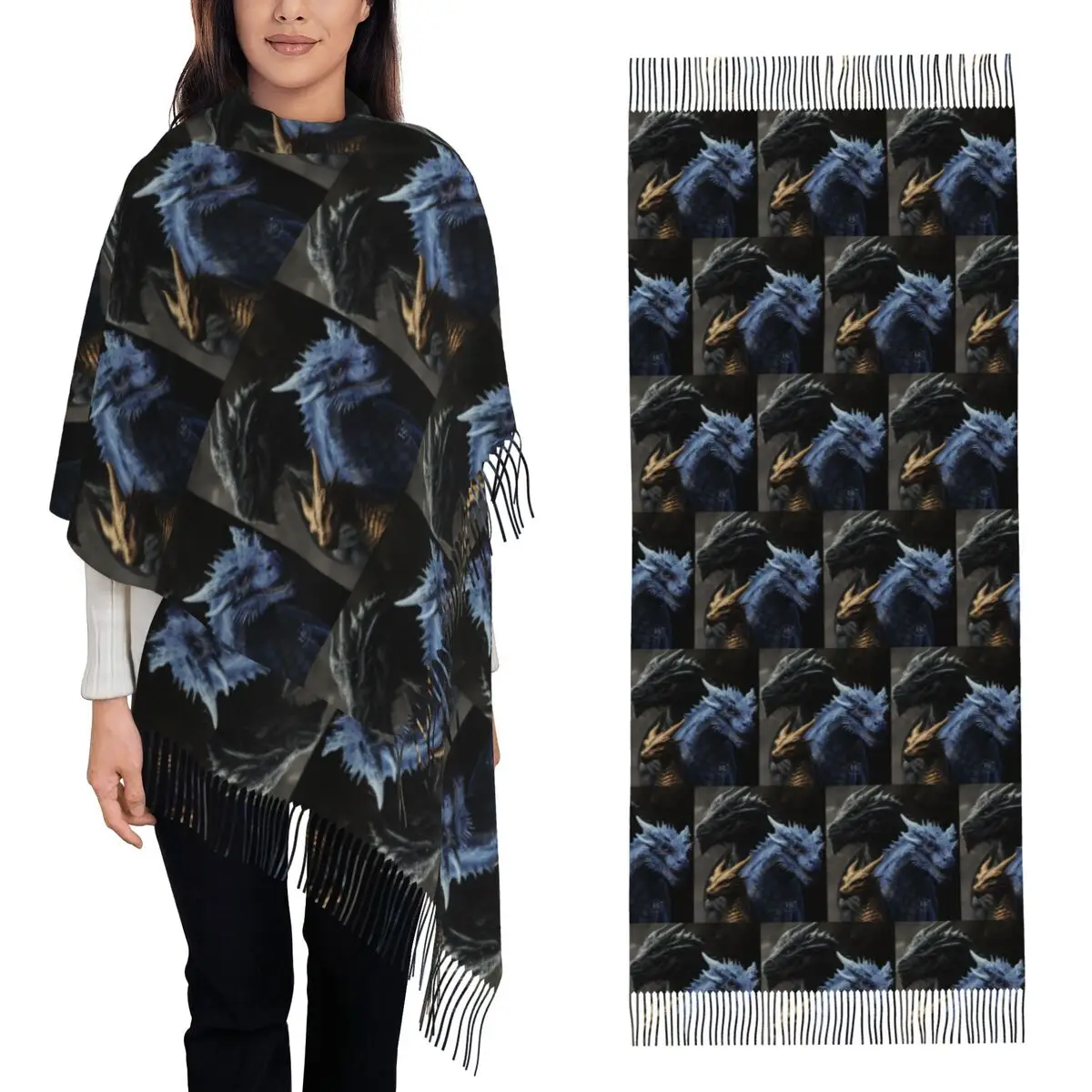Fourth Wing Dragon Scarf Tassel Scarves Women Soft Warm Shawls and Wraps Long Fall Winter Shawl Wrap