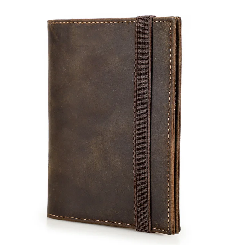 British Style Top Layer Cowhide Crazy Horse Skin Anti Magnetic International Genuine Leather Clip Travel Family Passport Package