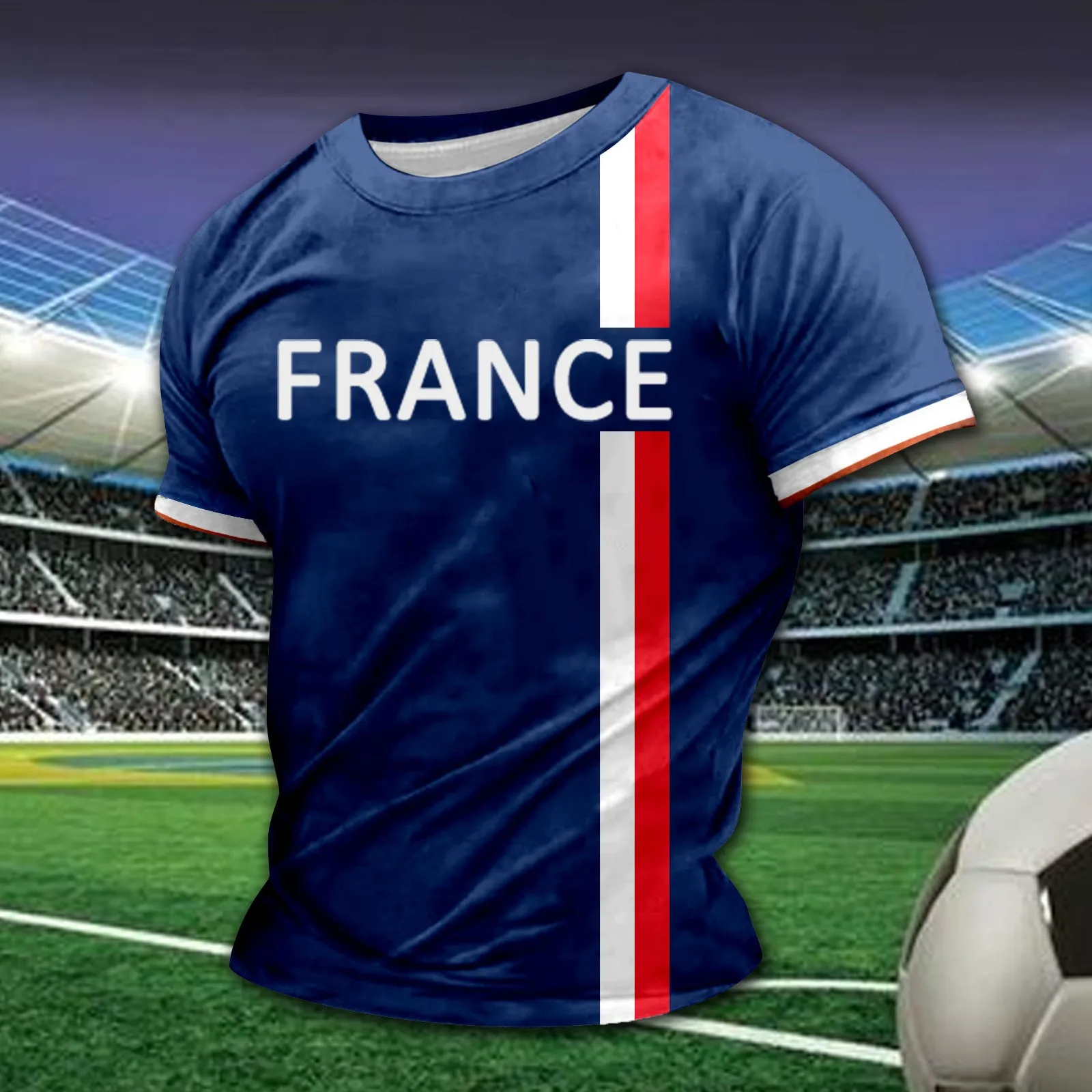 France Theme Football Men\'s Tee Shirts Print Casual Crewneck Short Sleeve T Shirt 2024 New Summer Trend Oversized Male Tshirts