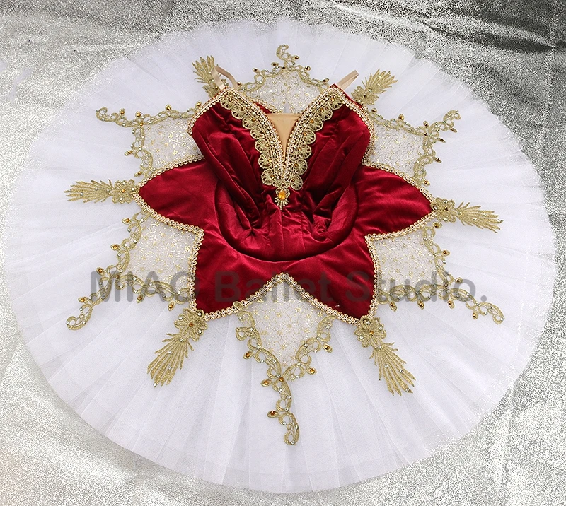 Burgundy white ballet tutu Professional ballet competition classical Tutu 11 layer Pancake performance costume women 0475