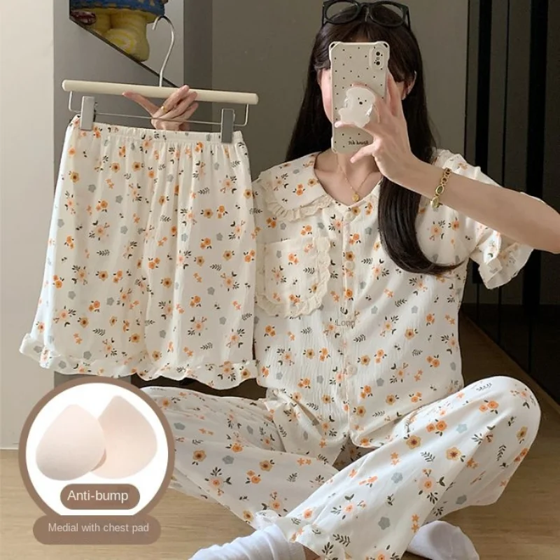 Bow Tie Dotพิมพ์ชุดนอนสตรีชุด 2025 ฤดูร้อนใหม่หวานCoolแฟชั่น 3 PCชุดสตรีชุดนอนสบายๆสไตล์เกาหลีสวมใส่