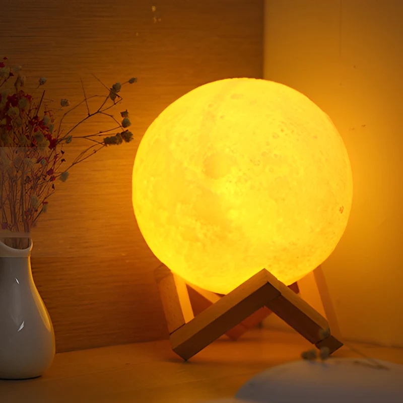 Moon Lamp LED Night Light with Stand Starry Lamp Lights for Bedroom Aesthetic Kids Gift Eye Protection Lamp 3D Moon Lamp