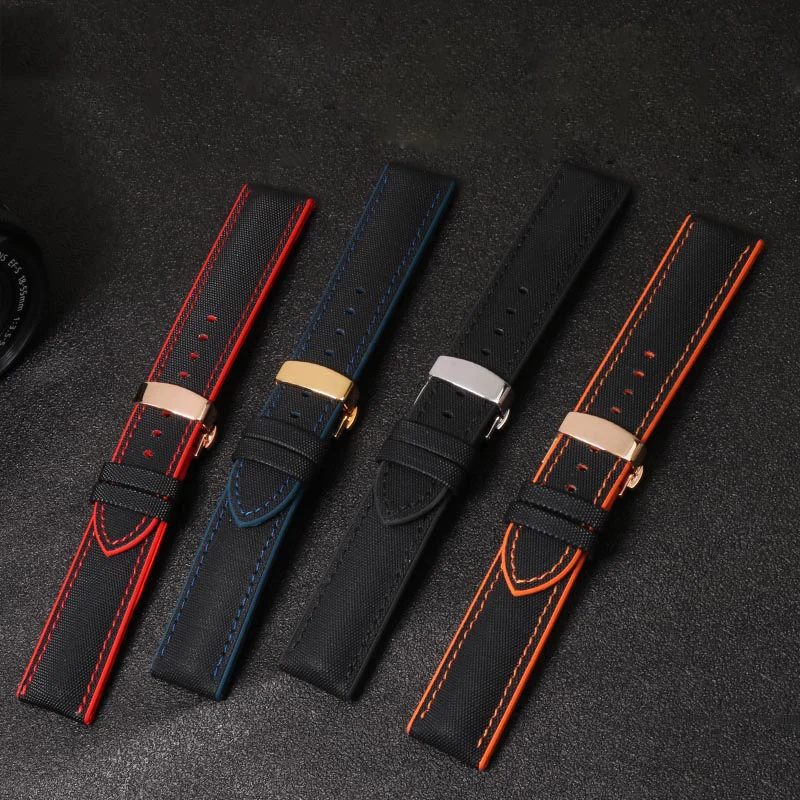 Waterproof High-Quality Nylon Silicone Rubber Soled Watch Band For Ferrari Mido Helmsman Breitling Citizen Men Watch Strap 22mm