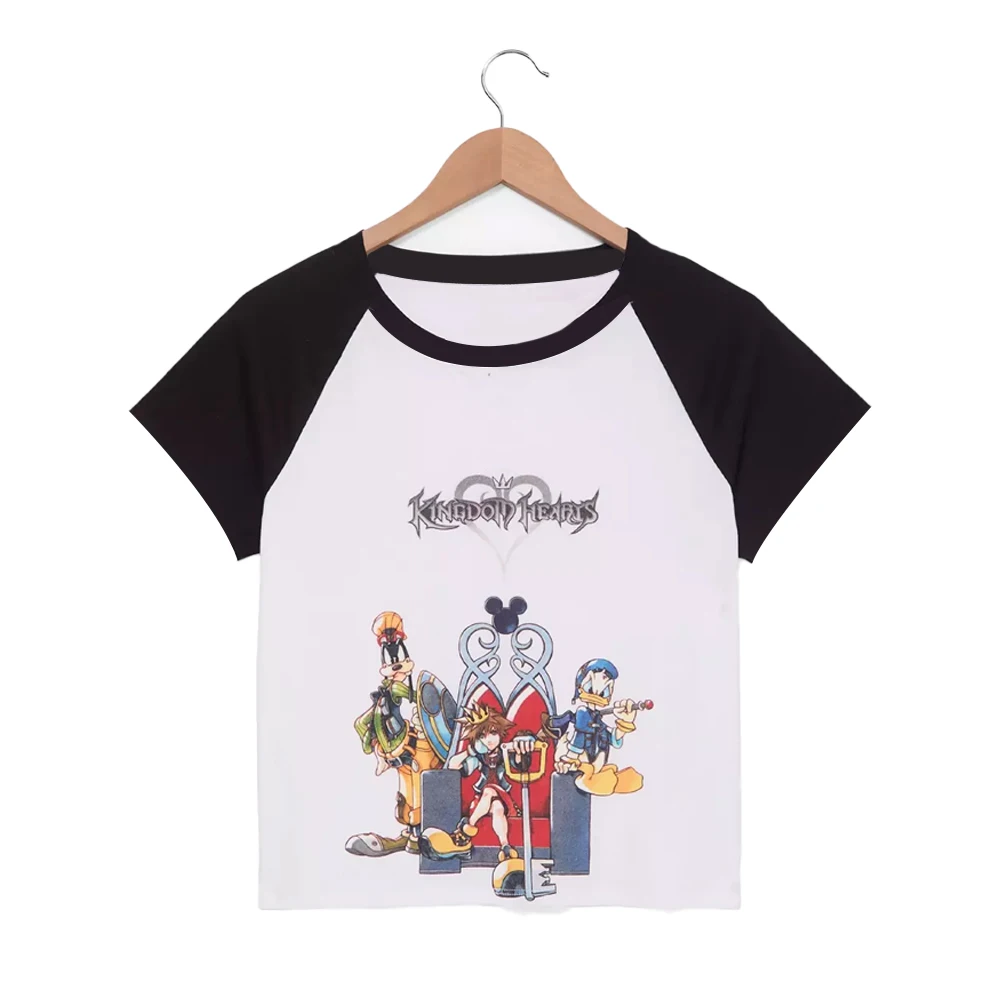 Kingdom Hearts Camiseta gráfica de manga corta en blanco y negro (Mickey/Donald/Goofy) Tops casuales de moda de manga corta unisex