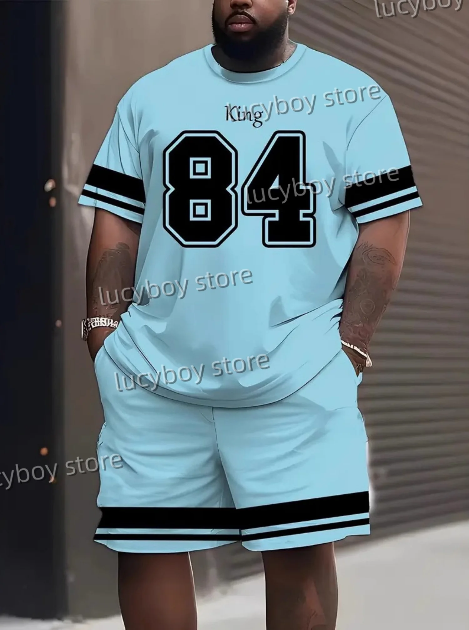 summer men number Printed plus size Sport T-shirt+shorts Suit Set Men Male Luxury Tracksuit Outfit 2 Piece Set men Clothes