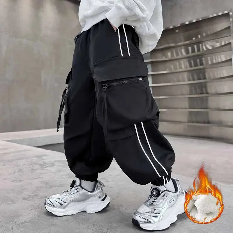 Winter Boys Padded Pants Teen Thick Work Pants Children Large Pocket Casual Sports Pants Autumn Casual Trousers kids Clothing