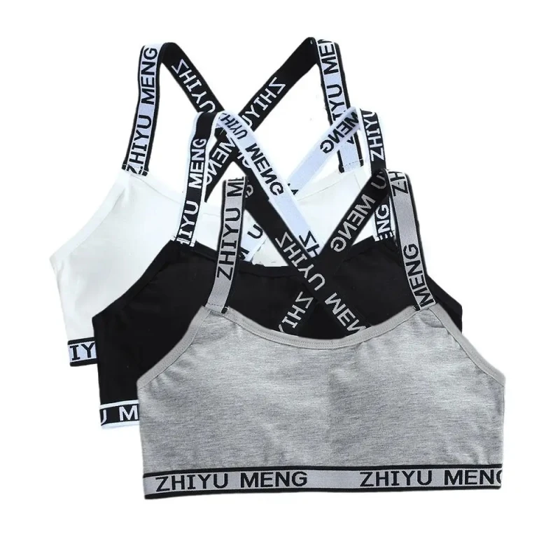 3PC Girls Sports Bra Puberty Underwear Wireless Teenager Crop Tops For 8-16Y