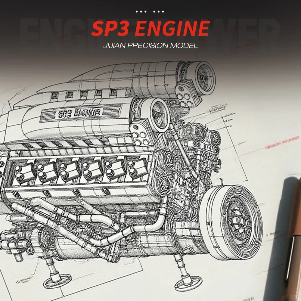 1240PCS Car Engine SP3 Engine 12 Cylinder Internal Combustion Engine Model Technology Bricks Idea Ornaments Kids Toys Gifts view 4