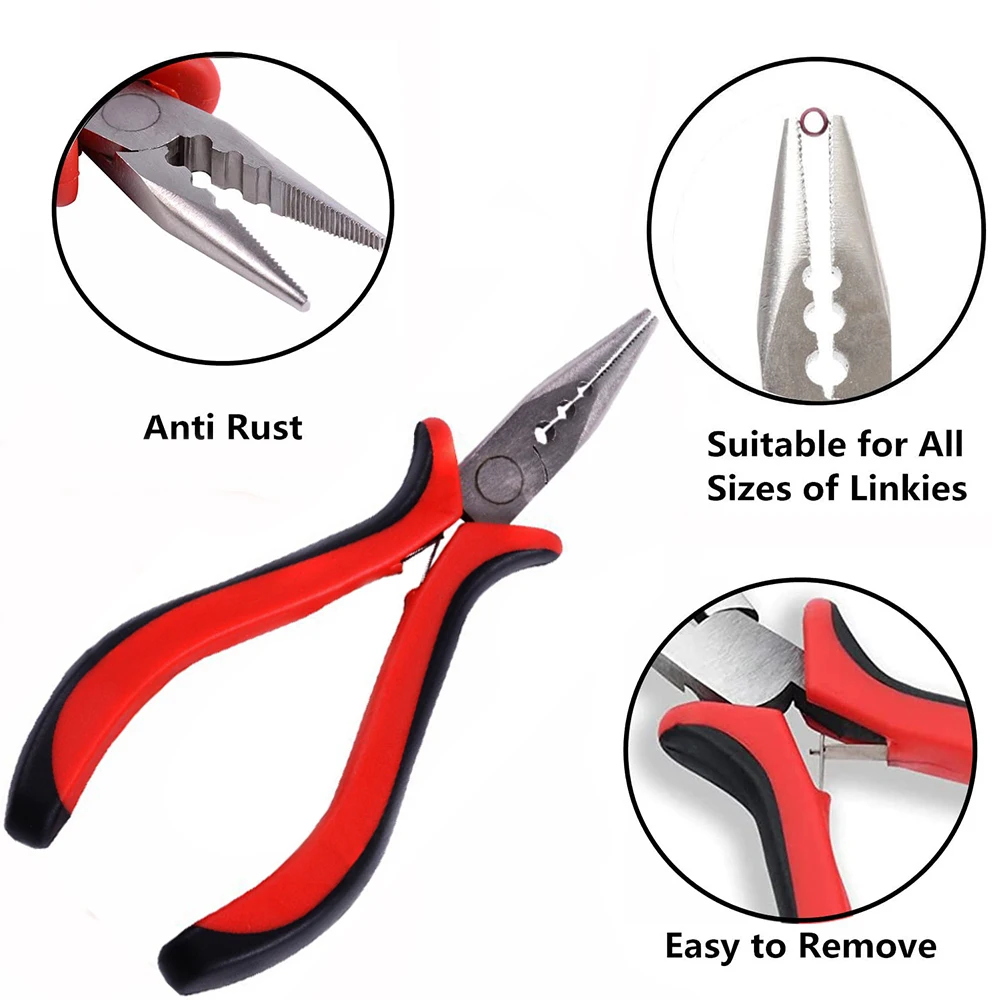 1 confezione di kit di pinze per estensioni dei capelli 500 pezzi micro collegamenti/perline + 1 pezzo di ago da trazione + 1 pinze per estensioni dei capelli