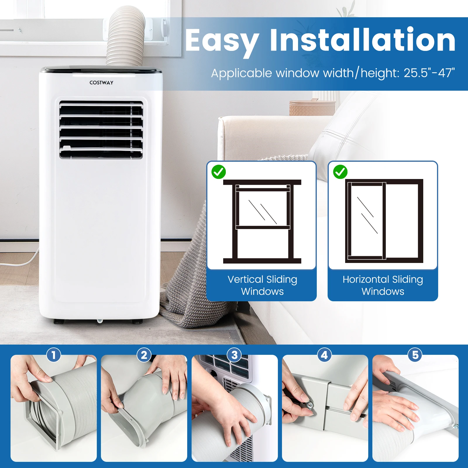 Climatiseur portable 3 en 1 9000 BTU, avec ventilateur de refroidissement, mode veille