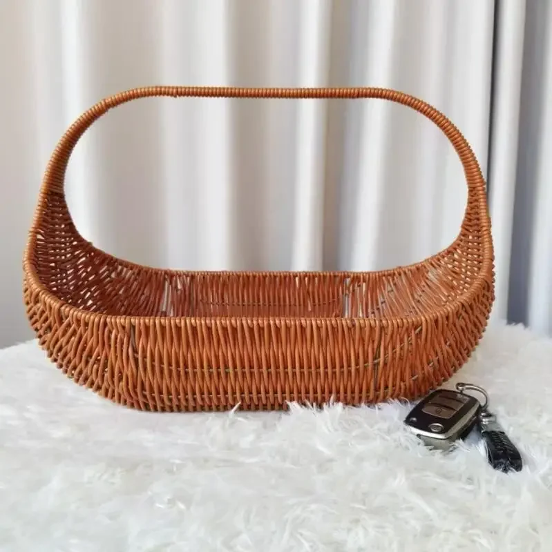 

Storage Basket Handwoven Bread Basket Fruit Tray In Natural Rattan Rustic Style Basket for Serving Bread Fruits Outdoor Picnic