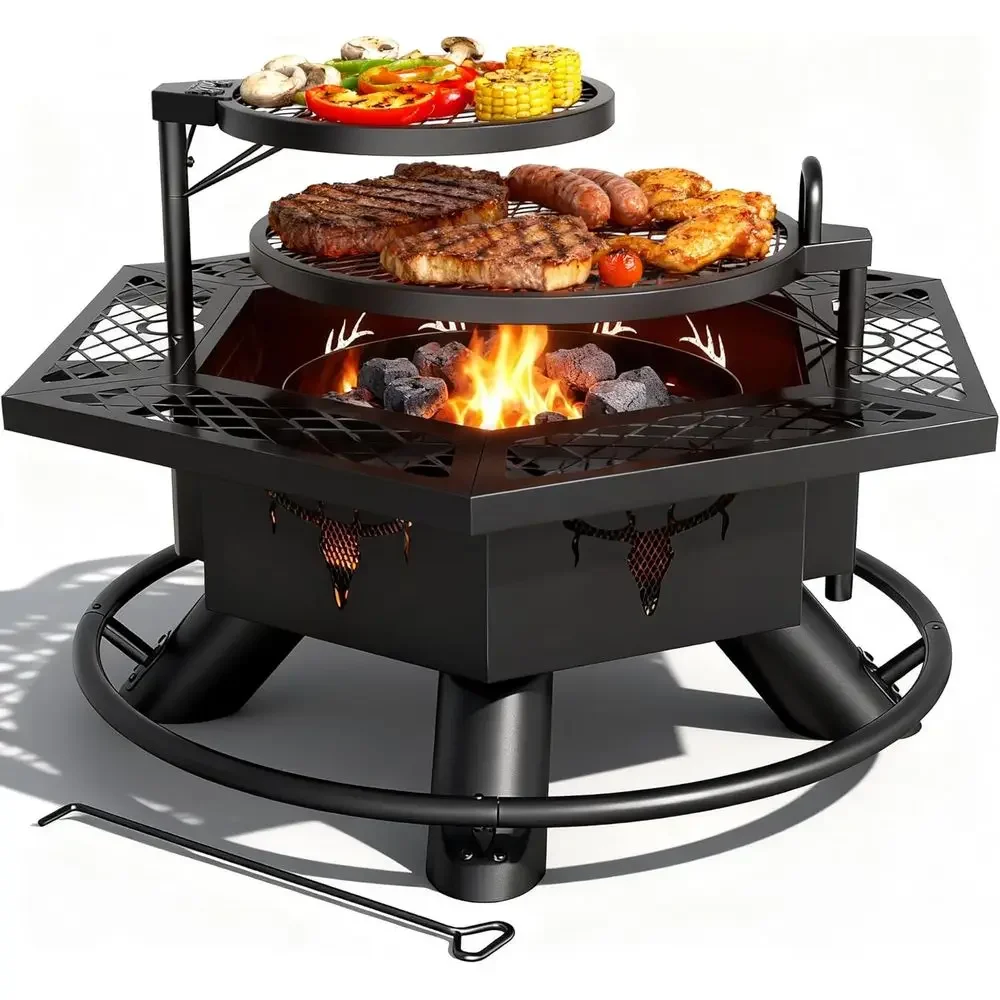 Outdoor Fire Pit BBQ and Grilling Area with Patio Features