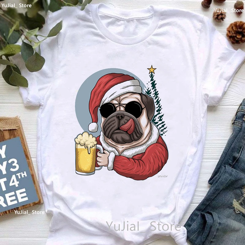 

2023 Hot Sale Kawaii Pug Animal Print T Shirt Girls Christmas Gifts Dog Lover Tshirt Femme Tumblr Clothes Harajuku Shirt