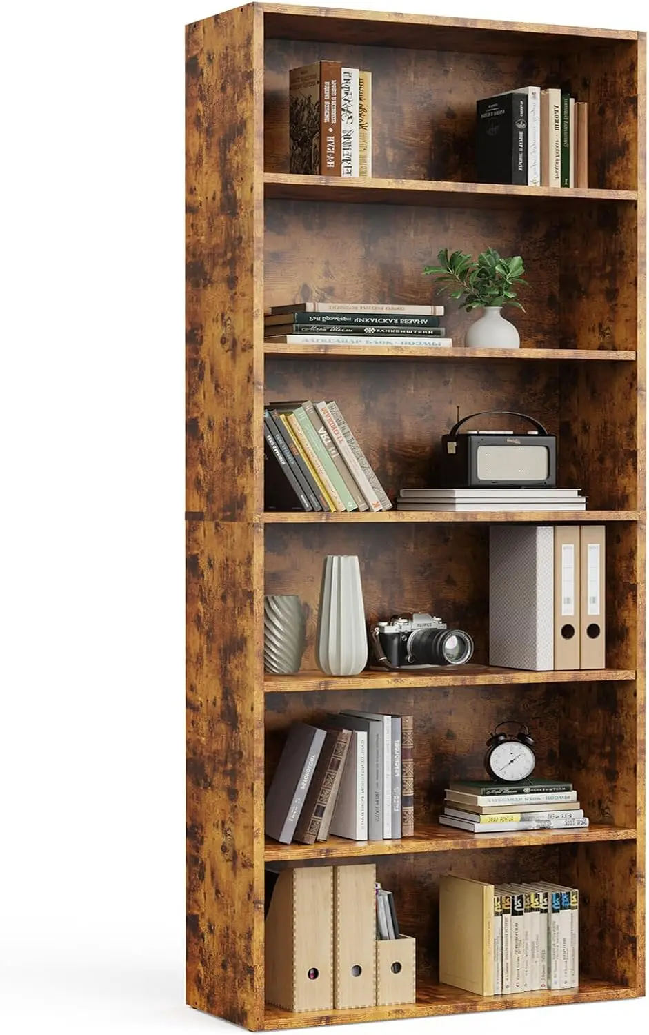 

Large 63-Inch Tall Industrial Rustic Brown Bookcase with Anti-Tip Device for Home Office and Living Room Storage