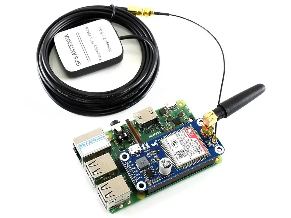 Waveshare NB-IoT/eMTC/EDGE/GPRS/GNSS HAT for Raspberry Pi Based on SIM7000C supports TCP,UDP,PPP,HTTP,FTP,MQTT,SMS,Mail,etc.