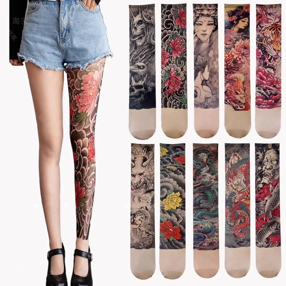 

Y2K Tattoo Sexy Stockings Women's Lingerie Lace Fishnet Tights Vintage Tattoo High Pantyhose Perspective Mesh Leggings Men Socks