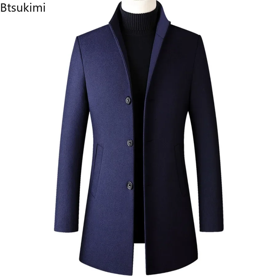 

2025 Men's Woolen Coats Autumn Winter High Quality Long Slim Thicken Warm Trench Jackets Business Casual Wool Blends Coats Male